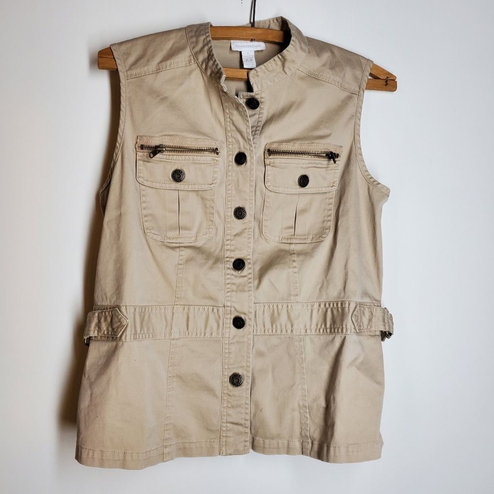 Charter Club Khaki Cotton Stretch Safari/Utility Women's Vest.  Size S
